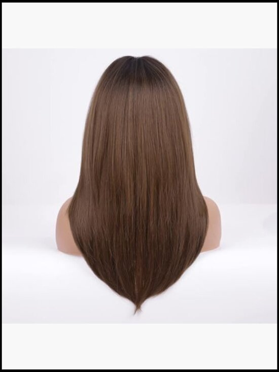 Long Straight Wig with Bangs Heat Resistant Synthetic Fiber Full Coverage